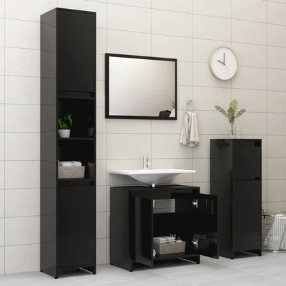 Berkfield 3 Piece Bathroom Furniture Set High Gloss Black Engineered Wood