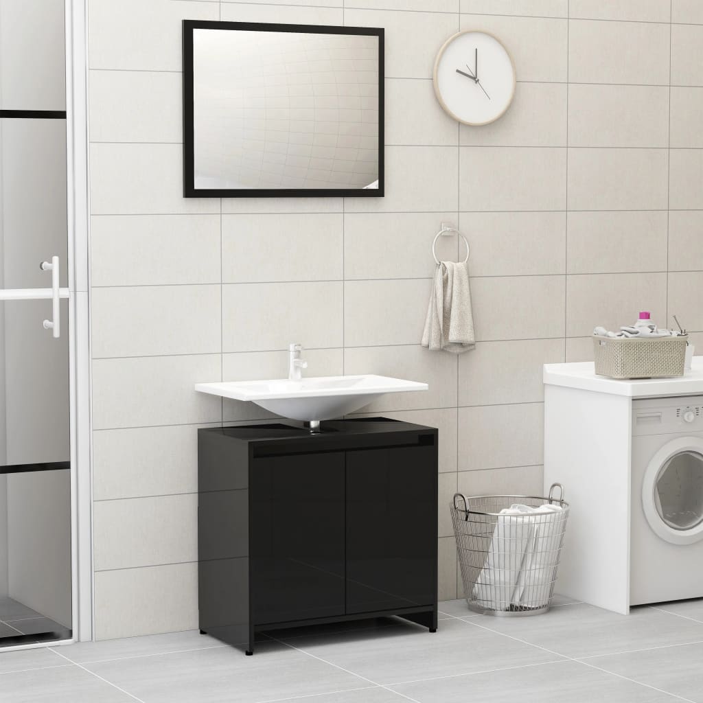 Berkfield 3 Piece Bathroom Furniture Set High Gloss Black Engineered Wood