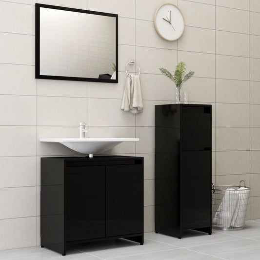 Berkfield 3 Piece Bathroom Furniture Set High Gloss Black Engineered Wood
