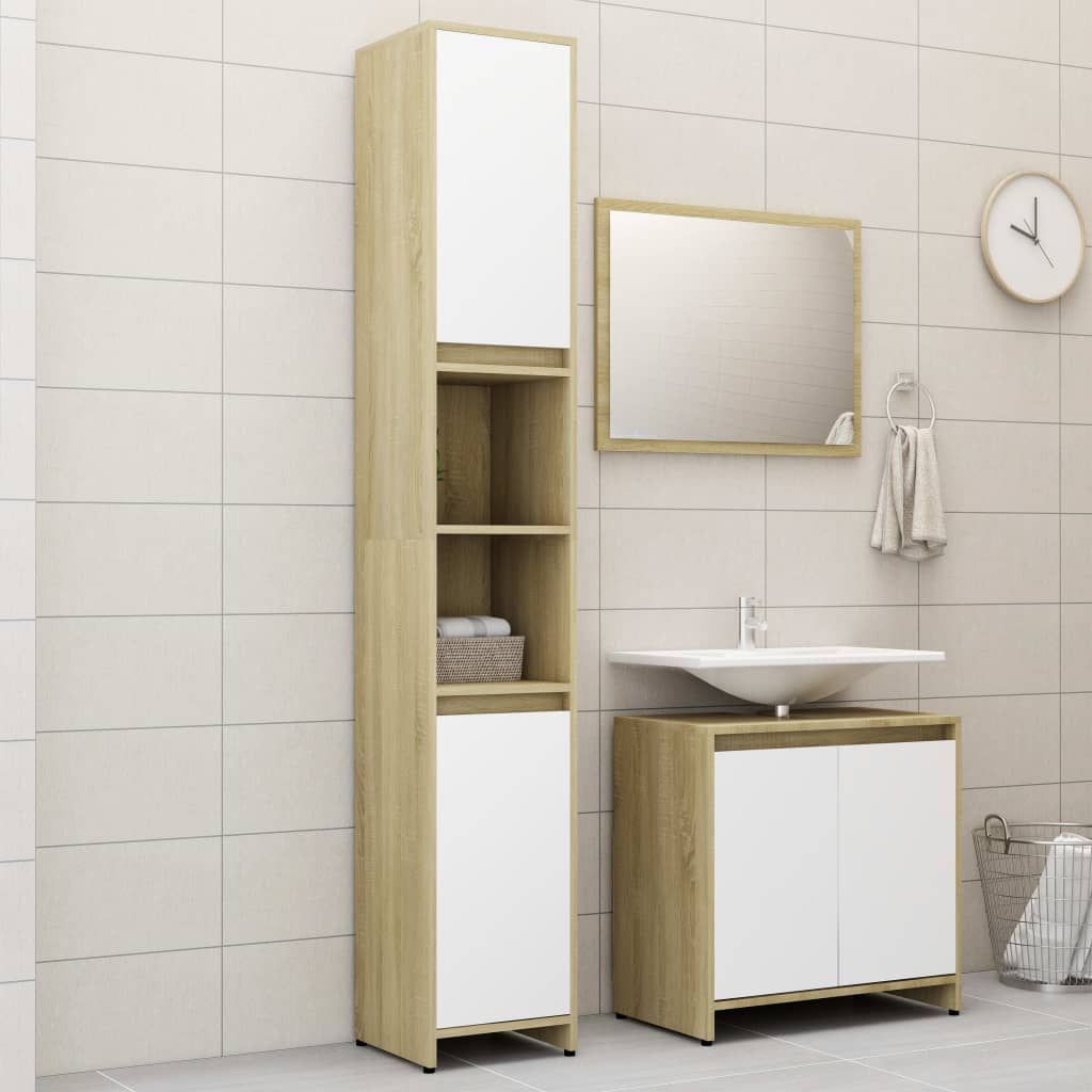 Berkfield 3 Piece Bathroom Furniture Set White and Sonoma Oak Engineered Wood