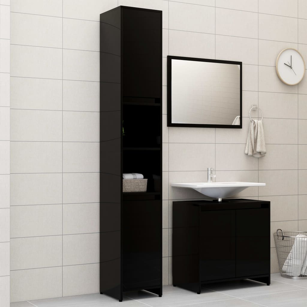 Berkfield 3 Piece Bathroom Furniture Set High Gloss Black Engineered Wood