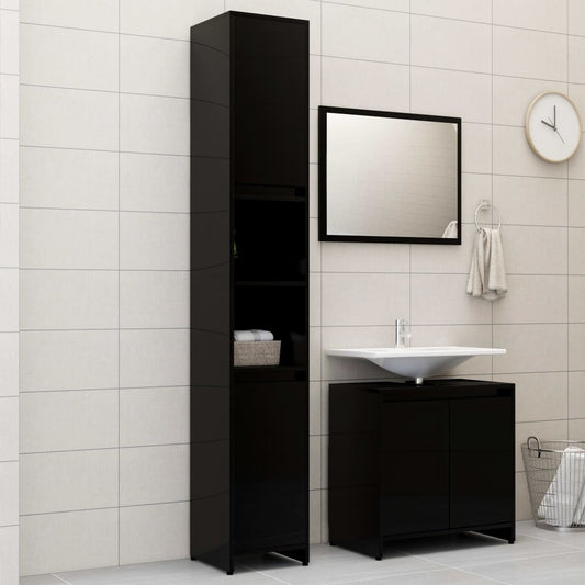 Berkfield 3 Piece Bathroom Furniture Set High Gloss Black Engineered Wood