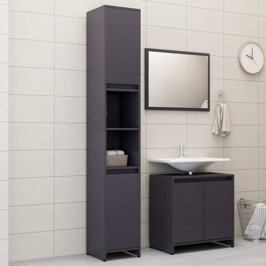 Berkfield 3 Piece Bathroom Furniture Set High Gloss Grey Engineered Wood