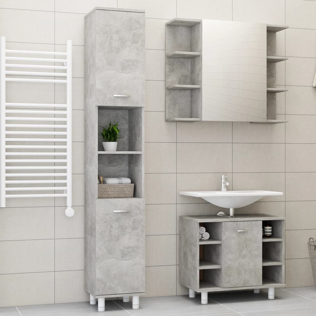 Berkfield 3 Piece Bathroom Furniture Set Concrete Grey Engineered Wood