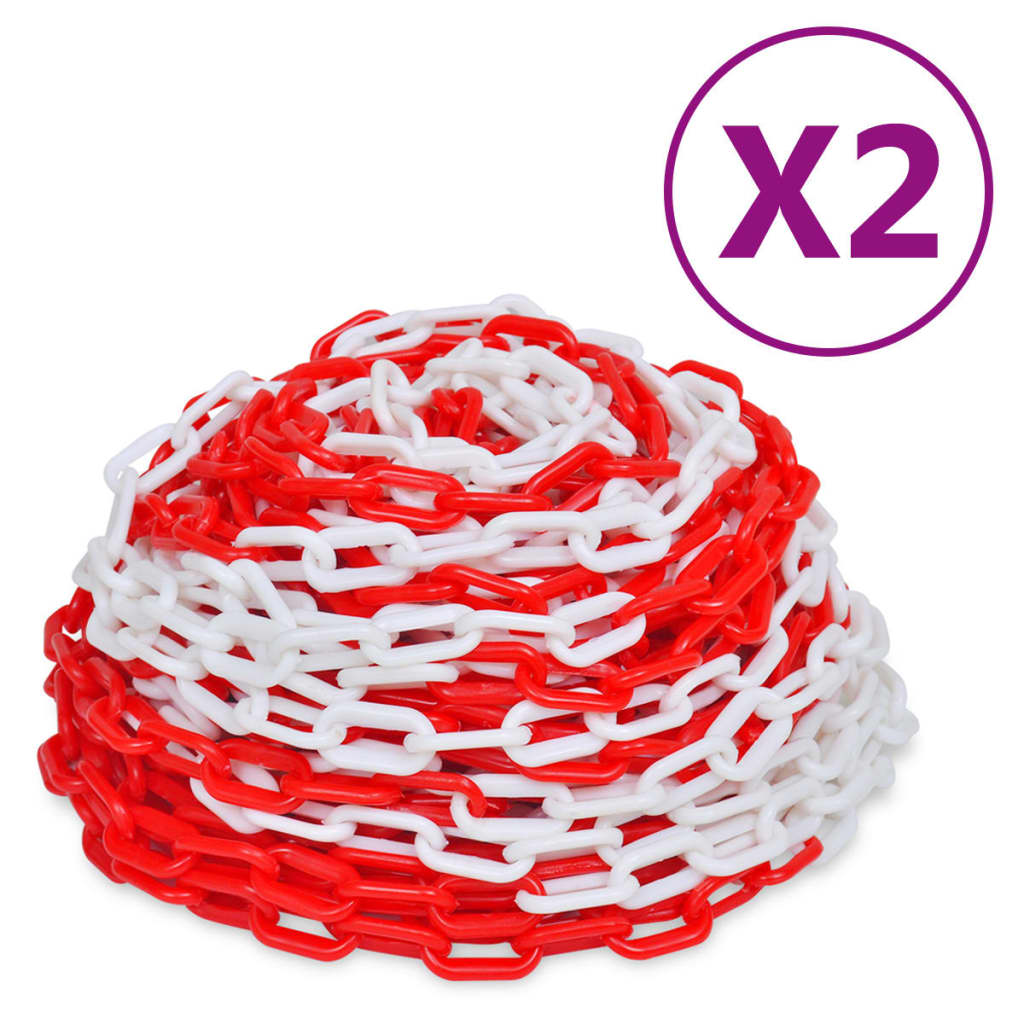 Berkfield Warning Chains 2 pcs Red and White Plastic 30 m