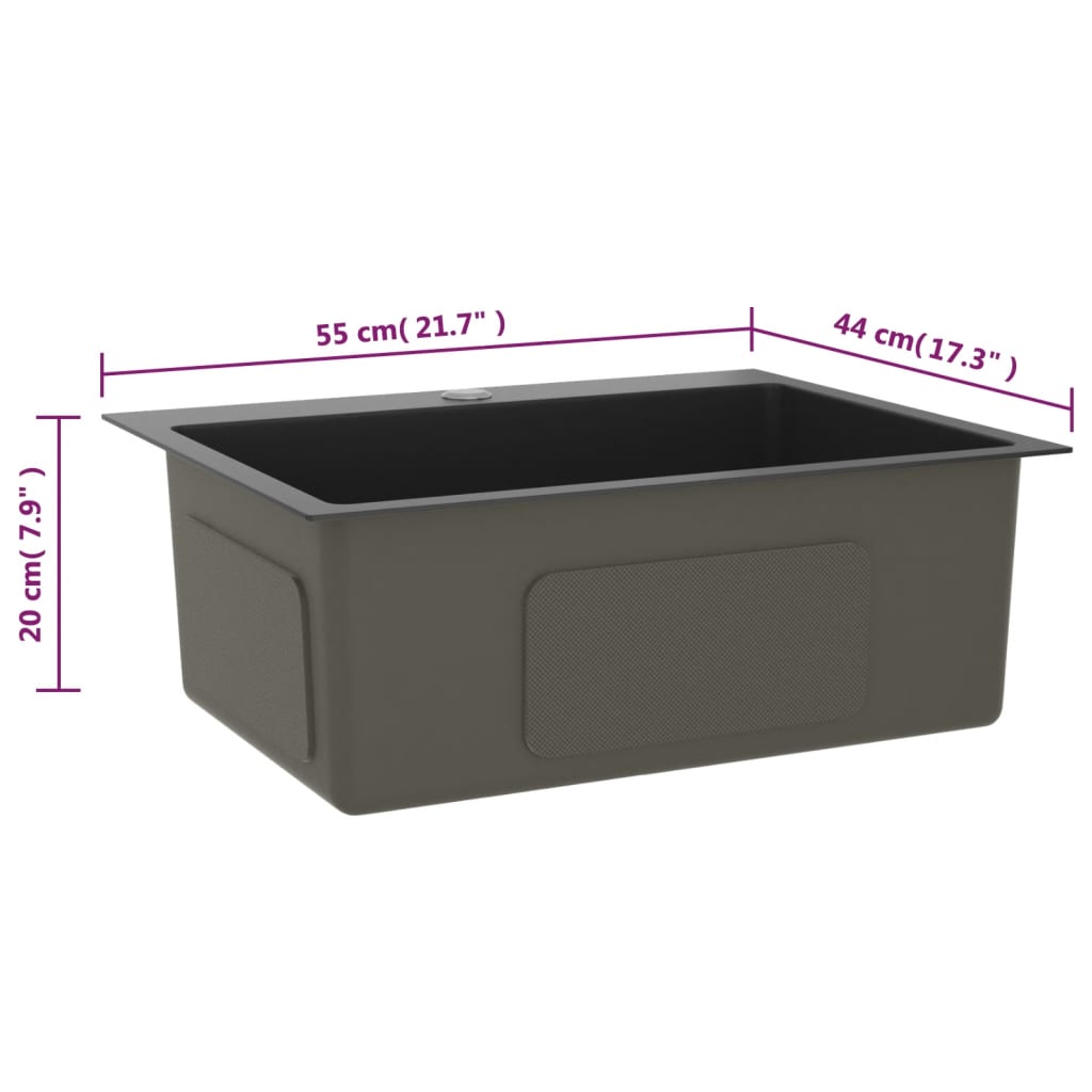 Berkfield Handmade Kitchen Sink Black Stainless Steel