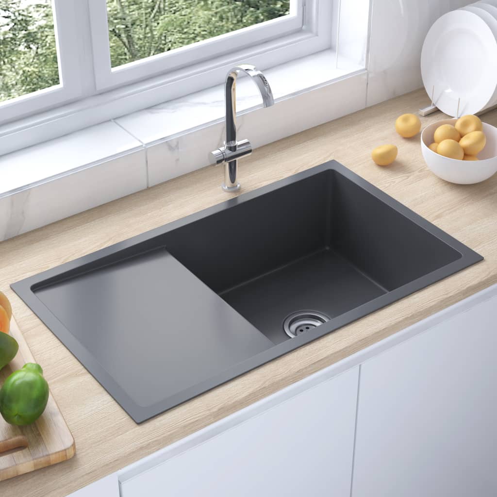 Berkfield Handmade Kitchen Sink Black Stainless Steel