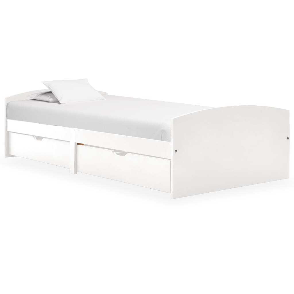 Berkfield Bed Frame with 2 Drawers White Solid Pine Wood 90x200 cm