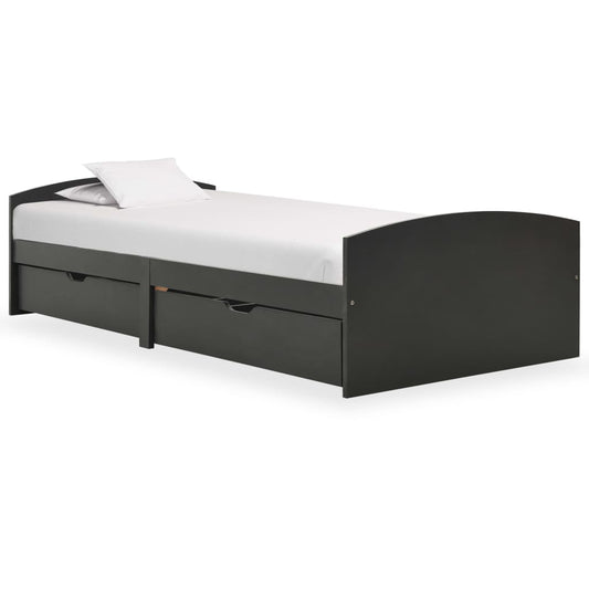Berkfield Bed Frame with 2 Drawers Grey Solid Pine Wood 90x200 cm