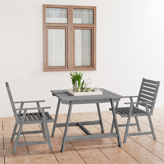 Berkfield 3 Piece Garden Dining Set Grey Solid Acacia Wood