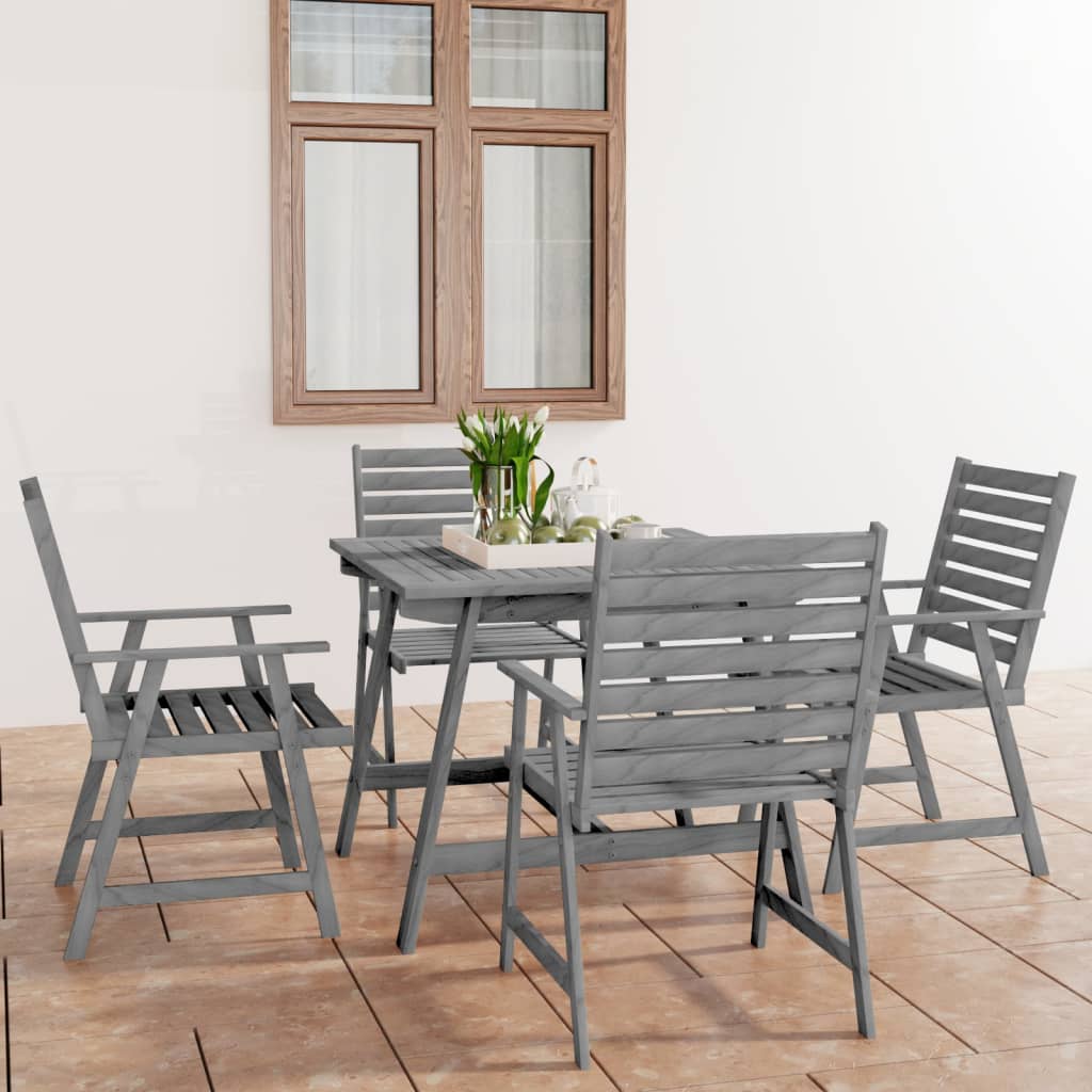 Berkfield 5 Piece Garden Dining Set Grey Solid Acacia Wood
