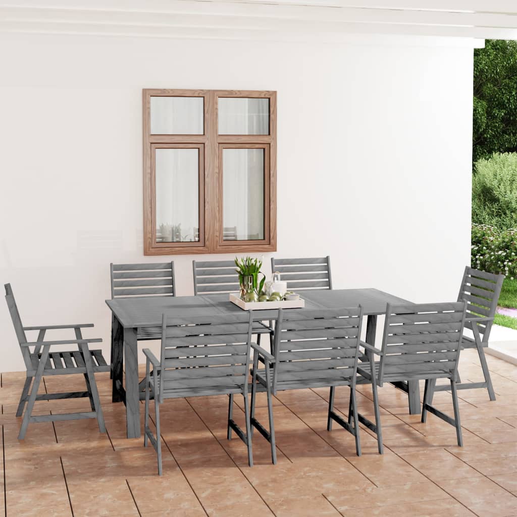 Berkfield 9 Piece Garden Dining Set Grey Solid Acacia Wood