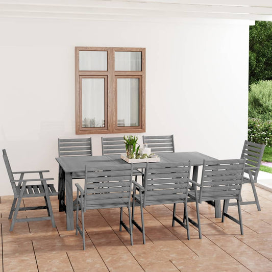 Berkfield 9 Piece Garden Dining Set Grey Solid Acacia Wood
