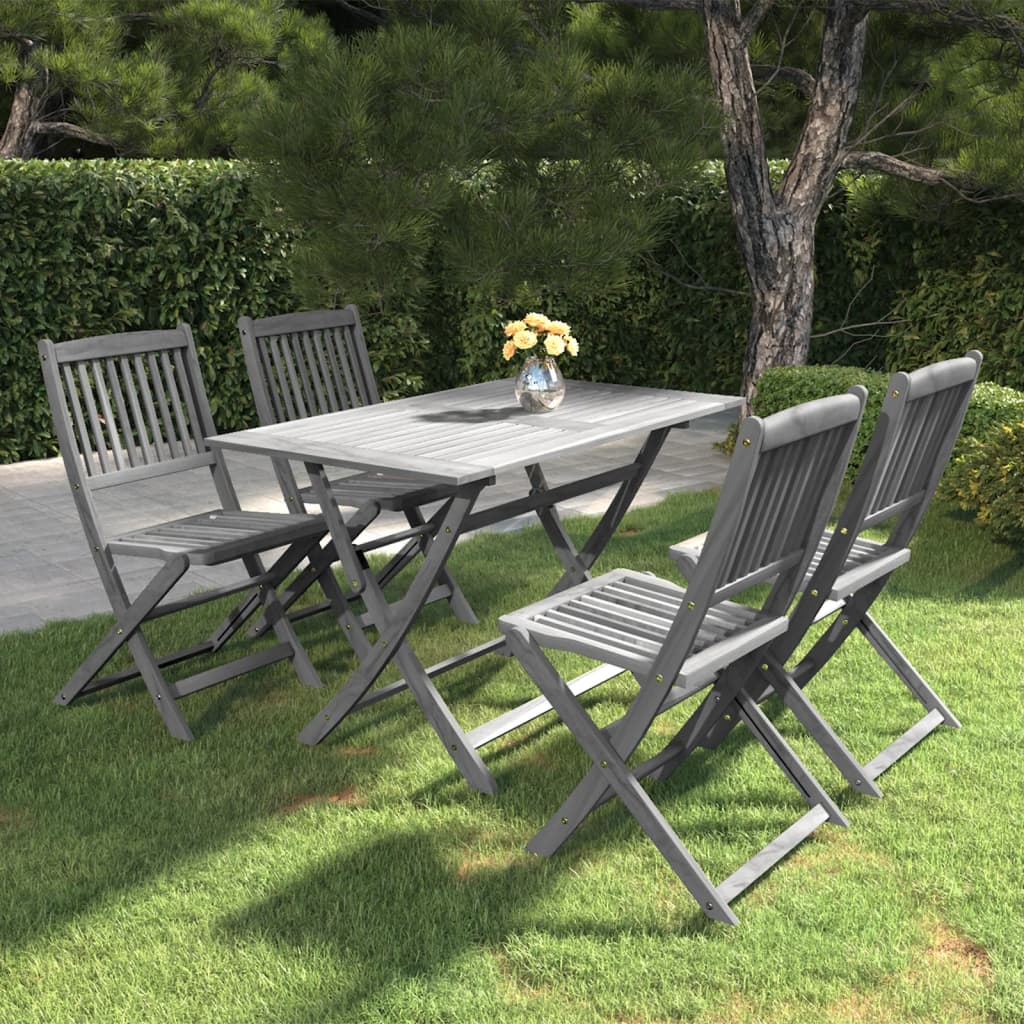 Berkfield 5 Piece Garden Dining Set Solid Acacia Wood Grey