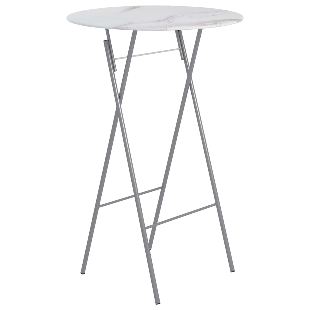 Berkfield Folding Bar Table White �â�_80 cm Glass with Marble Texture