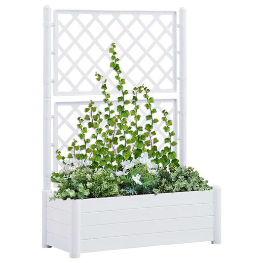 Berkfield Garden Planter with Trellis 100x43x142 cm PP White