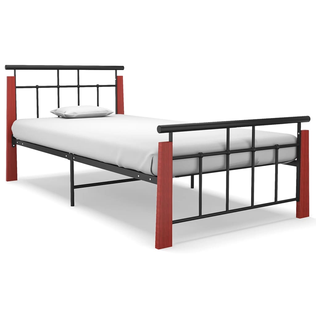 Berkfield Bed Frame Metal and Solid Oak Wood 100x200 cm