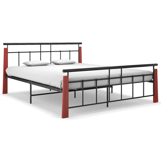 Berkfield Bed Frame Metal and Solid Oak Wood 160x200 cm