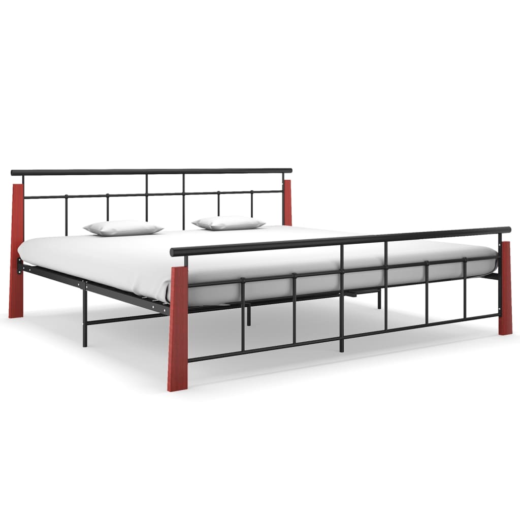Berkfield Bed Frame Metal and Solid Oak Wood 200x200 cm