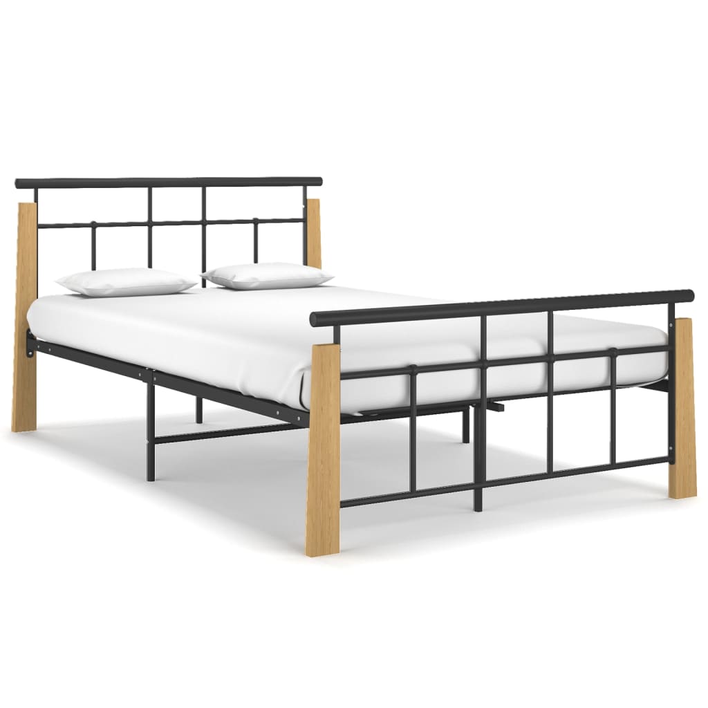 Berkfield Bed Frame Metal and Solid Oak Wood 120x200 cm