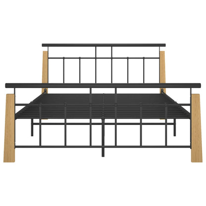 Berkfield Bed Frame Metal and Solid Oak Wood 140x200 cm