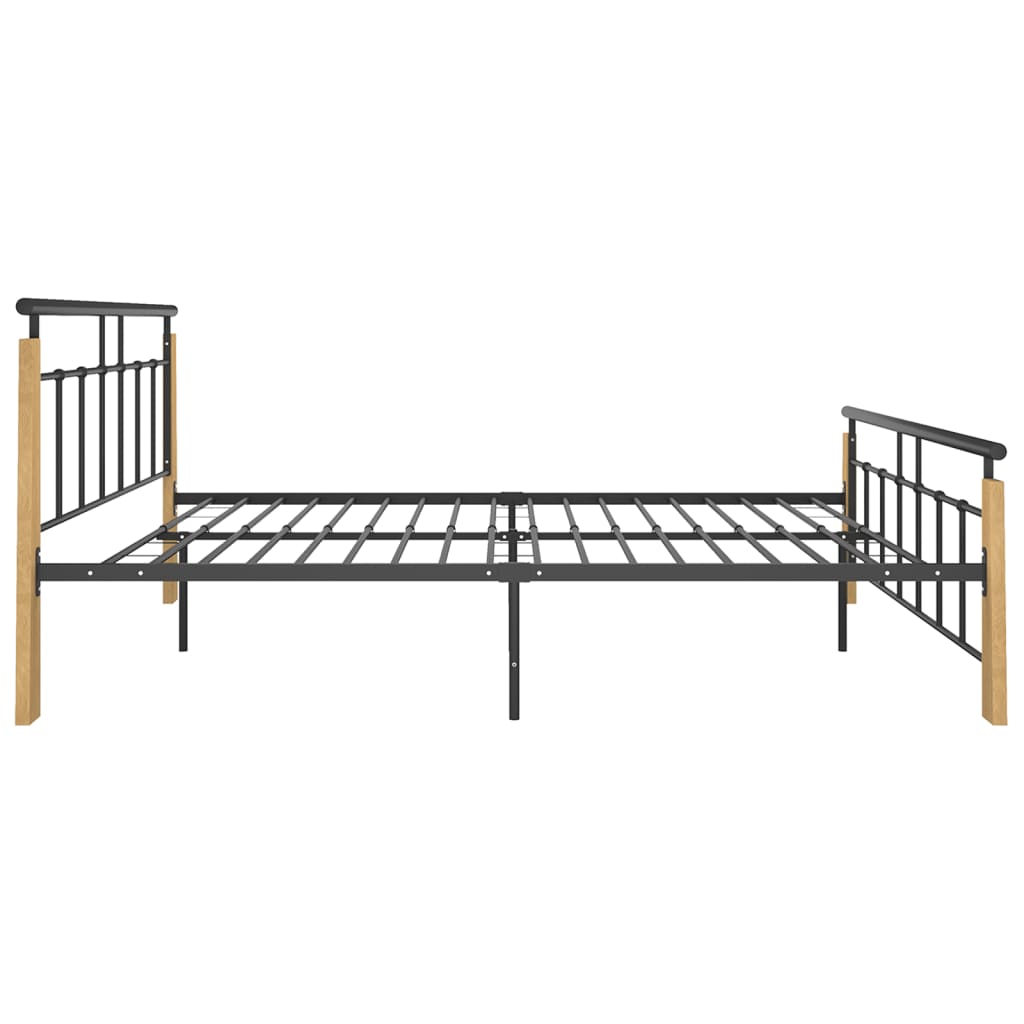 Berkfield Bed Frame Metal and Solid Oak Wood 140x200 cm