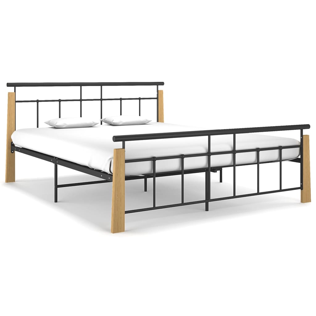 Berkfield Bed Frame Metal and Solid Oak Wood 160x200 cm