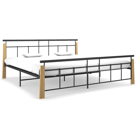 Berkfield Bed Frame Metal and Solid Oak Wood 200x200 cm