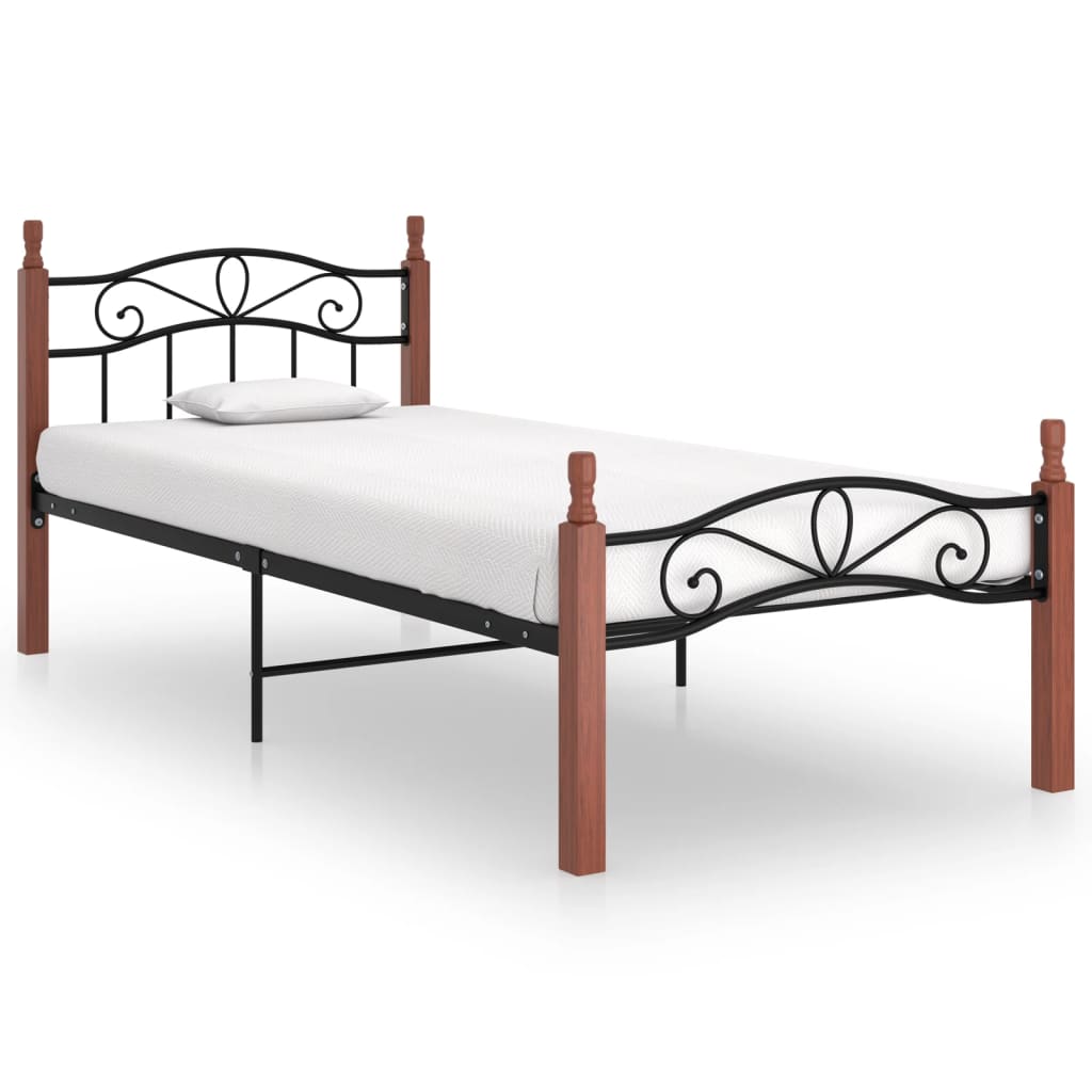 Berkfield Bed Frame Black Metal and Solid Oak Wood 100x200 cm