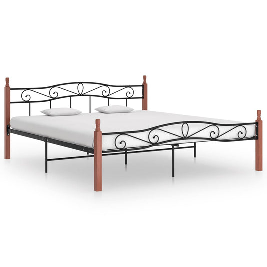Berkfield Bed Frame Black Metal and Solid Oak Wood 200x200 cm