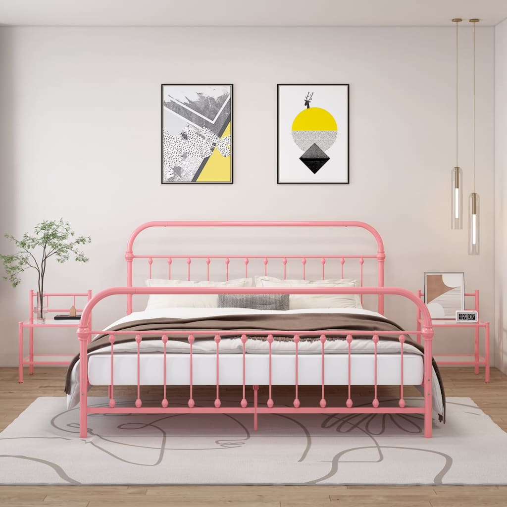 Berkfield Bedside Cabinets 2 pcs Pink and Transparent Metal and Glass