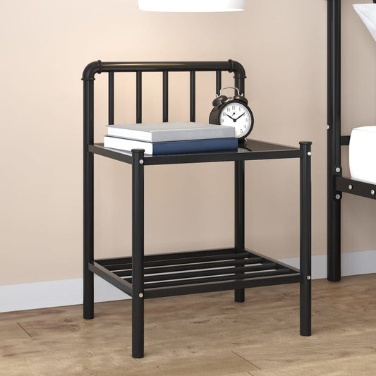Berkfield Bedside Cabinet Black 45x34.5x62.5 cm Metal and Glass