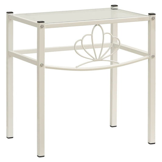 Berkfield Bedside Cabinet White&Transparent 42.5x33x44.5 cm Metal & Glass