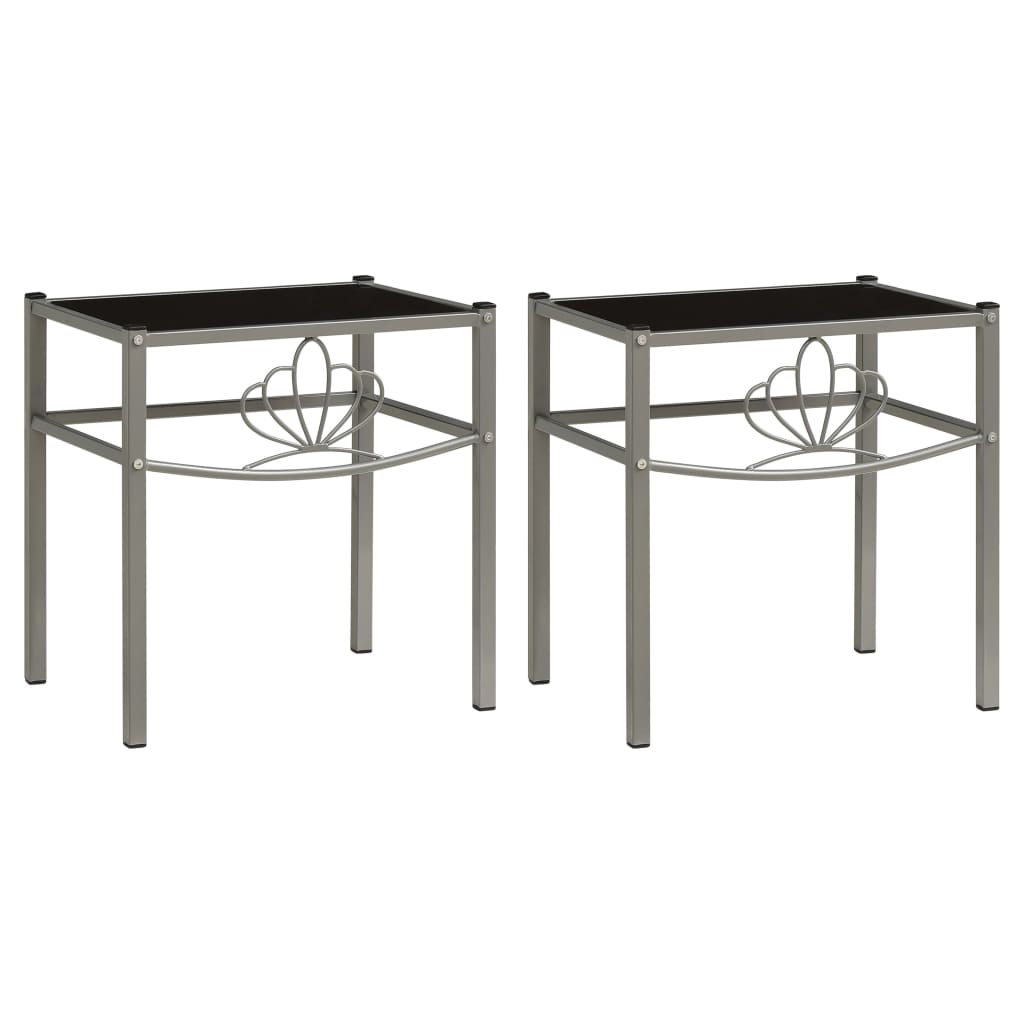 Berkfield Bedside Cabinets 2 pcs Grey and Black Metal and Glass