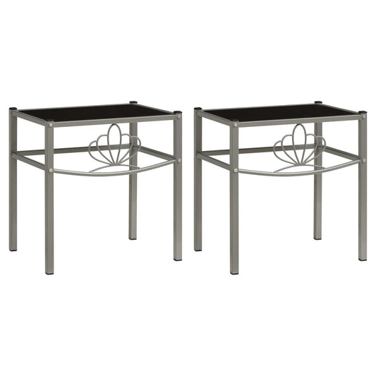 Berkfield Bedside Cabinets 2 pcs Grey and Black Metal and Glass