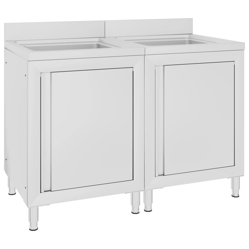 Berkfield Commercial Kitchen Sink Cabinets 2 pcs Stainless Steel