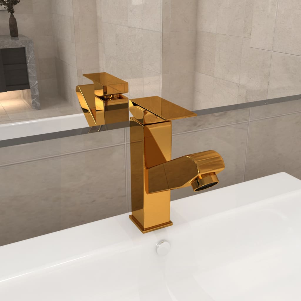 Berkfield Bathroom Basin Faucet with Pull-out Function Gold 157x172 mm