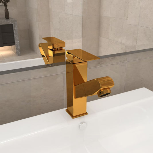Berkfield Bathroom Basin Faucet with Pull-out Function Gold 157x172 mm