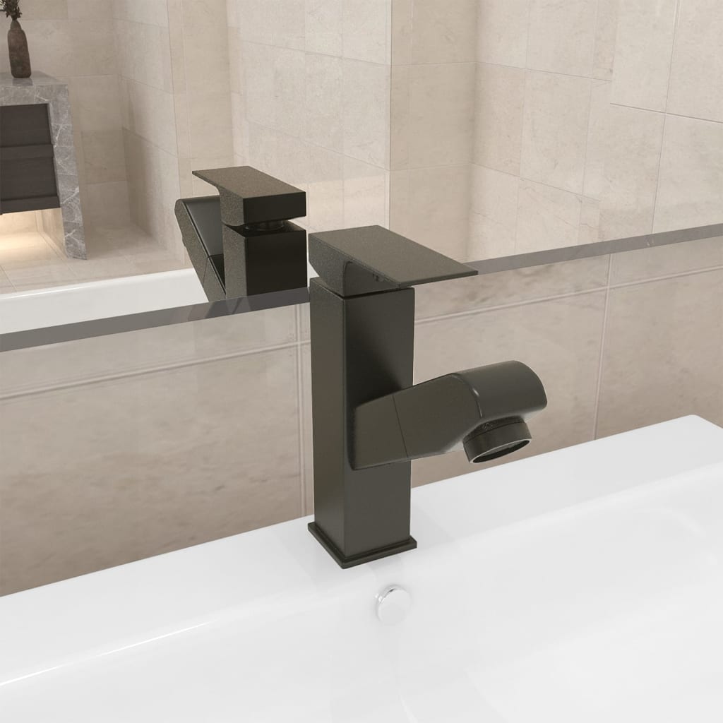 Berkfield Bathroom Basin Faucet with Pull-out Function Grey 157x172 mm