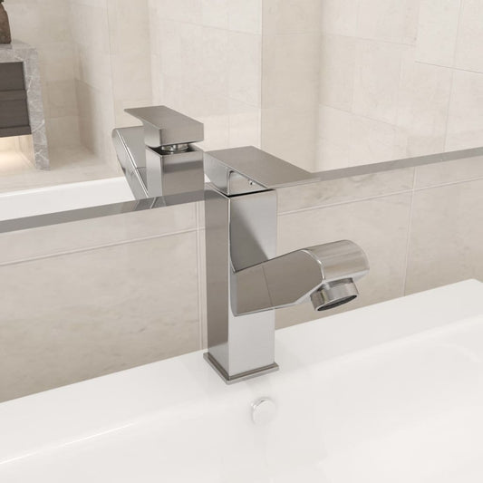 Berkfield Bathroom Basin Faucet with Pull-out Function Silver 157x172 mm