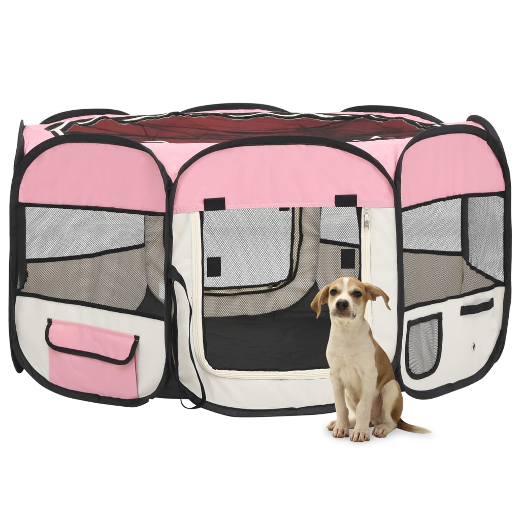 Berkfield Foldable Dog Playpen with Carrying Bag Pink 125x125x61 cm
