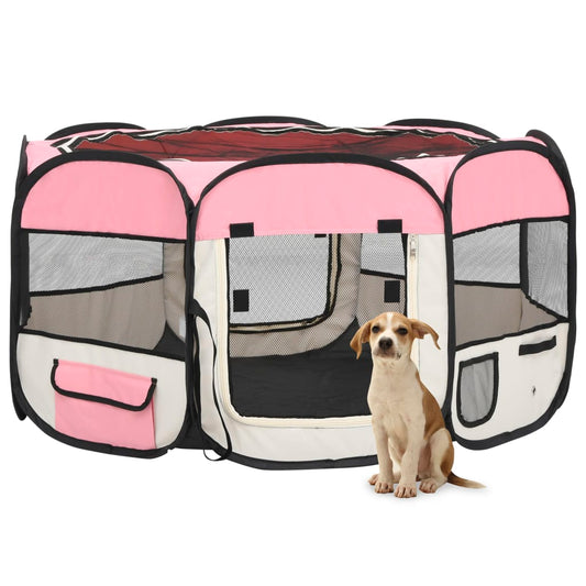 Berkfield Foldable Dog Playpen with Carrying Bag Pink 125x125x61 cm