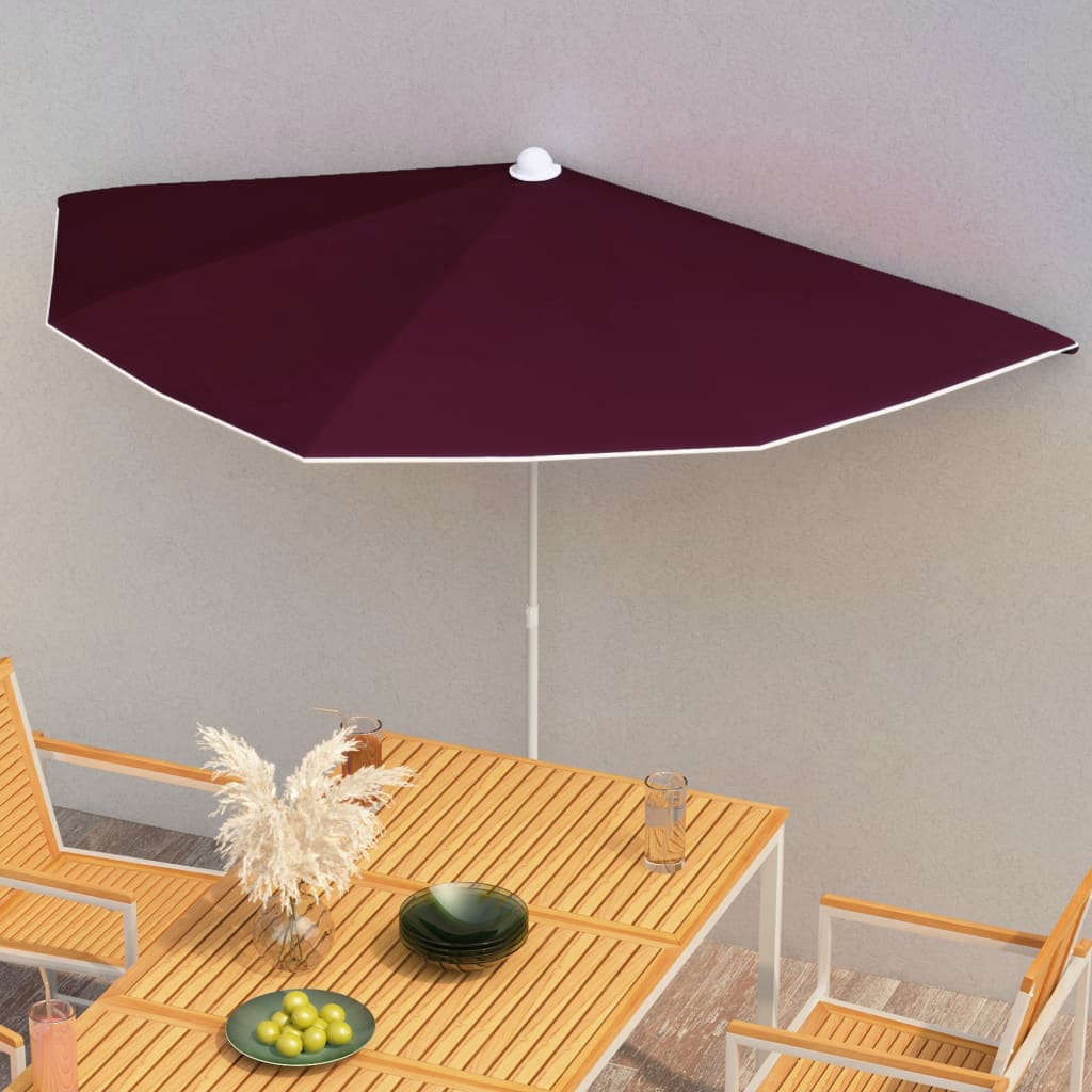 Berkfield Garden Half Parasol with Pole 180x90 cm Bordeaux Red
