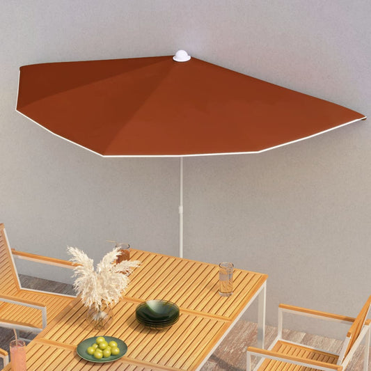 Berkfield Garden Half Parasol with Pole 180x90 cm Terracotta