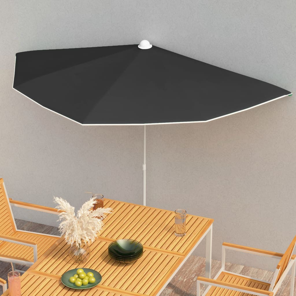 Berkfield Garden Half Parasol with Pole 180x90 cm Black