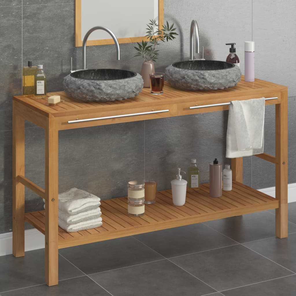Berkfield Bathroom Vanity Cabinet Solid Teak with Sinks Marble Black
