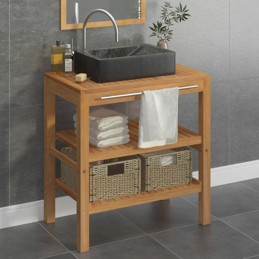 Berkfield Bathroom Vanity Cabinet Solid Teak with Sink Marble Black