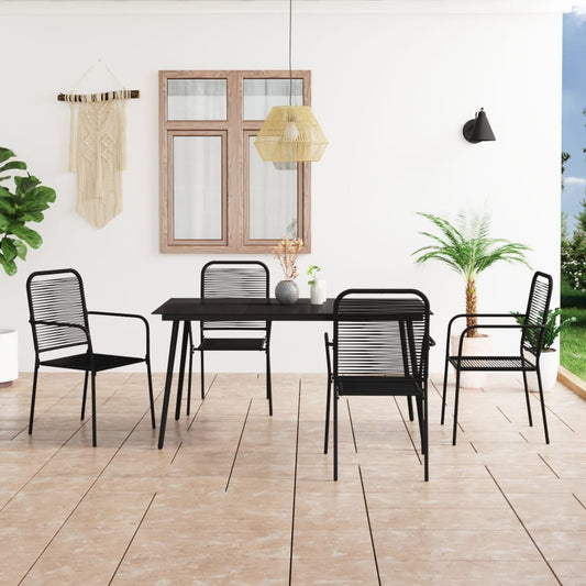 Berkfield 5 Piece Garden Dining Set Cotton Rope and Steel Black