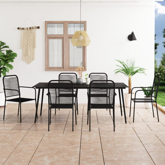 Berkfield 7 Piece Garden Dining Set Cotton Rope and Steel Black