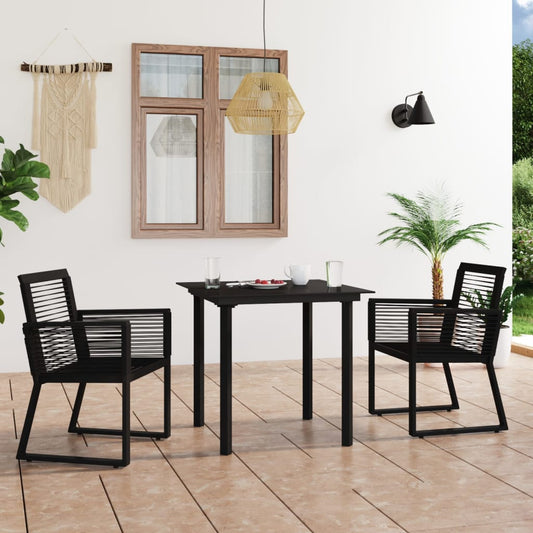 Berkfield 3 Piece Outdoor Dining Set PVC Rattan Black
